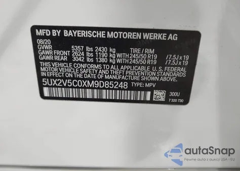 2021 BMW X4 M40I z USA, uszkodzony, nr VIN 5UX2V5C0XM9D85248